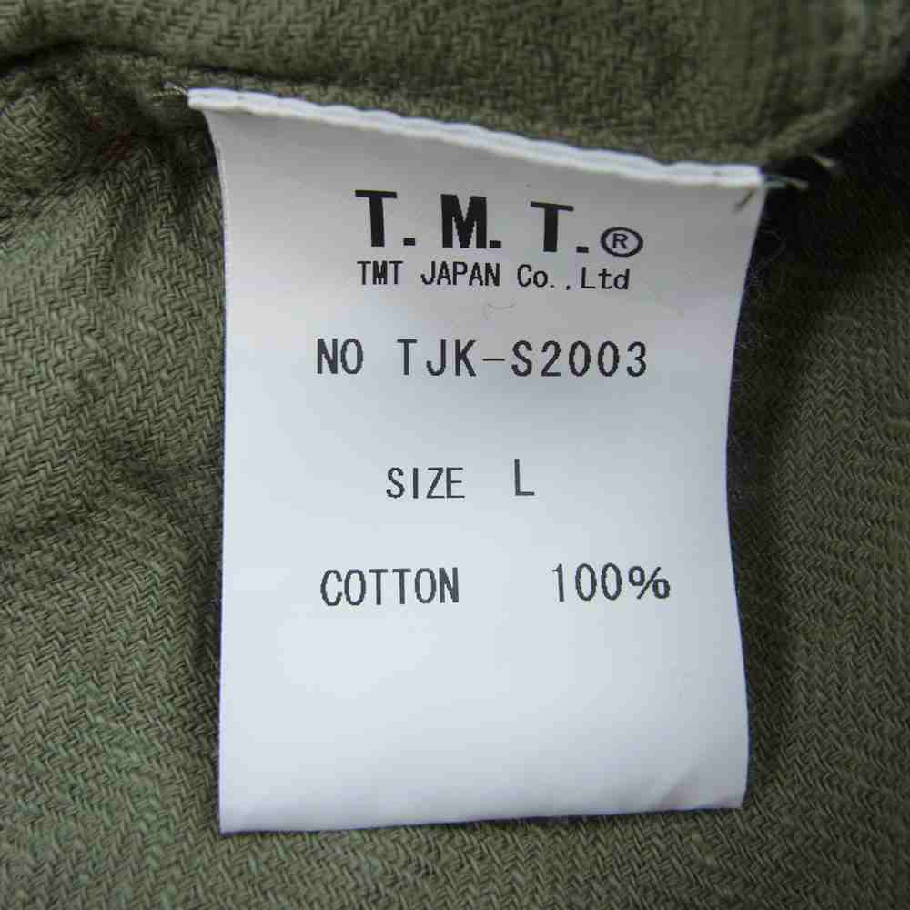 TMT ティーエムティー TJK-S2003 SLUB HERRINGBONE MILITARY SHIRTS-JACKET スラブ ヘリンボーン ミリタリー 長袖 シャツ ジャケット カーキ系 L【中古】