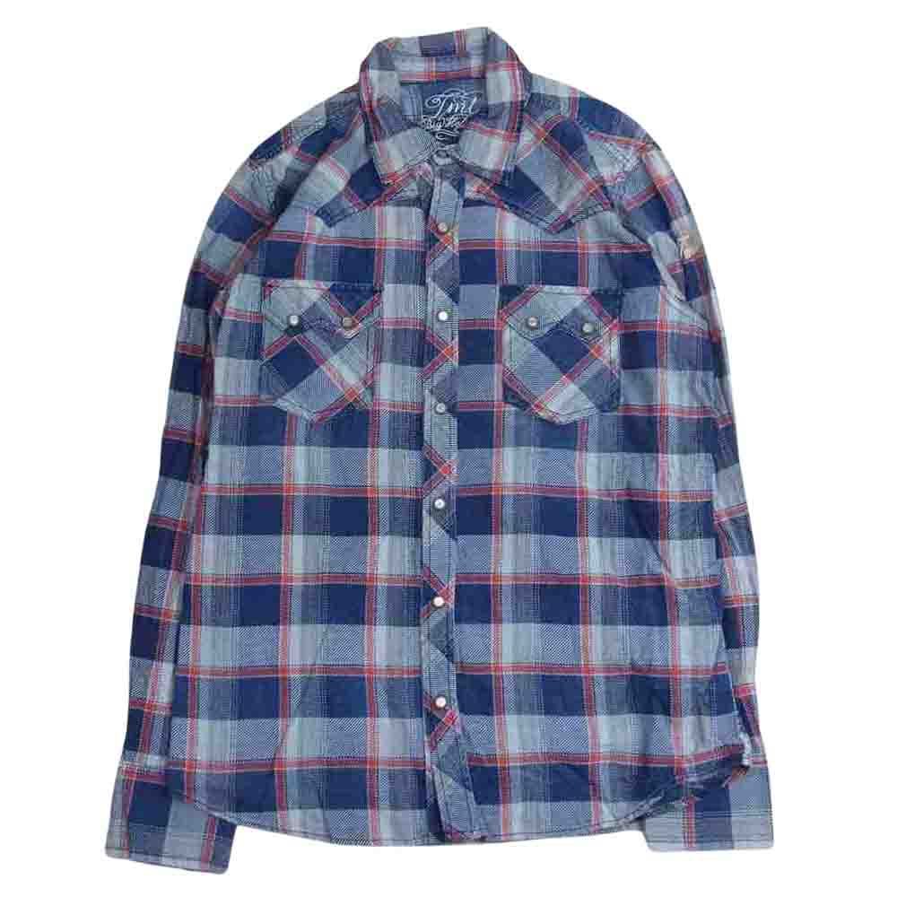 TMT ティーエムティー TSH-S1706 ORIGINAL INDIGO CHECK SHIRTS オリジナル インディゴ チェック 長袖 シャツ ネイビー ホワイト レッド ネイビー系 L【中古】