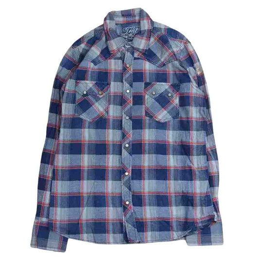 TMT ティーエムティー TSH-S1706 ORIGINAL INDIGO CHECK SHIRTS オリジナル インディゴ チェック 長袖 シャツ ネイビー ホワイト レッド ネイビー系 L【中古】