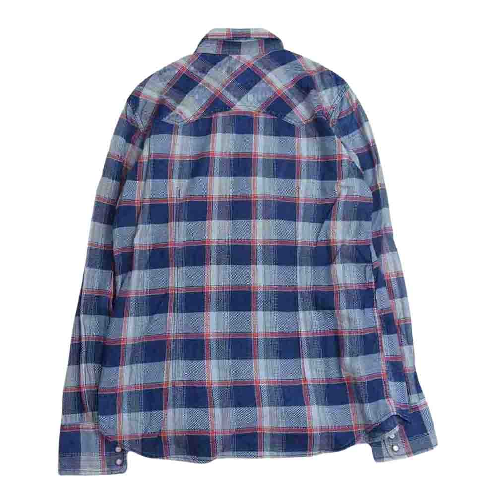 TMT ティーエムティー TSH-S1706 ORIGINAL INDIGO CHECK SHIRTS オリジナル インディゴ チェック 長袖 シャツ ネイビー ホワイト レッド ネイビー系 L【中古】