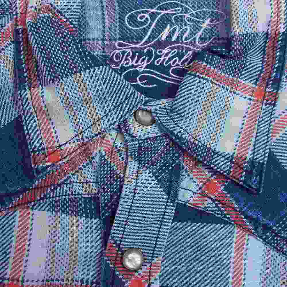 TMT ティーエムティー TSH-S1706 ORIGINAL INDIGO CHECK SHIRTS オリジナル インディゴ チェック 長袖 シャツ ネイビー ホワイト レッド ネイビー系 L【中古】