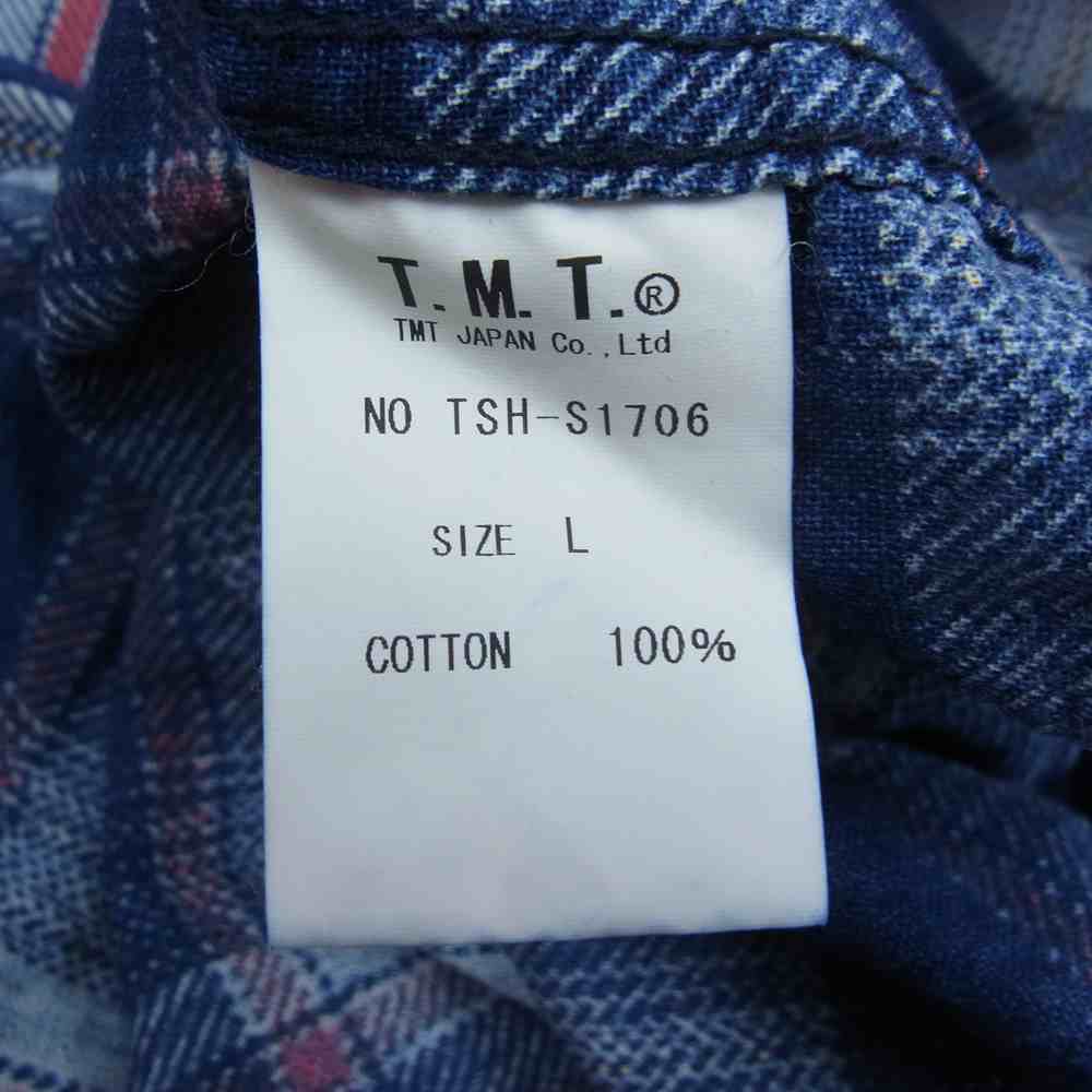 TMT ティーエムティー TSH-S1706 ORIGINAL INDIGO CHECK SHIRTS オリジナル インディゴ チェック 長袖 シャツ ネイビー ホワイト レッド ネイビー系 L【中古】