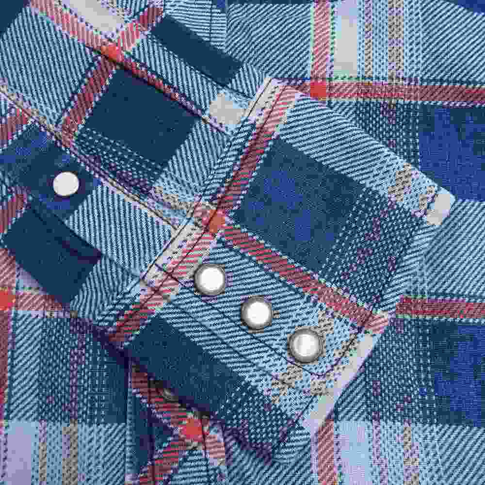 TMT ティーエムティー TSH-S1706 ORIGINAL INDIGO CHECK SHIRTS オリジナル インディゴ チェック 長袖 シャツ ネイビー ホワイト レッド ネイビー系 L【中古】