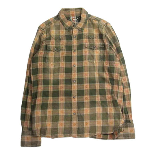 TMT ティーエムティー TSH-S13SP70 FLANNEL CHECK SHIRT フランネル ウエスタン チェック 長袖 シャツ オレンジ カーキ カーキ系 L【中古】