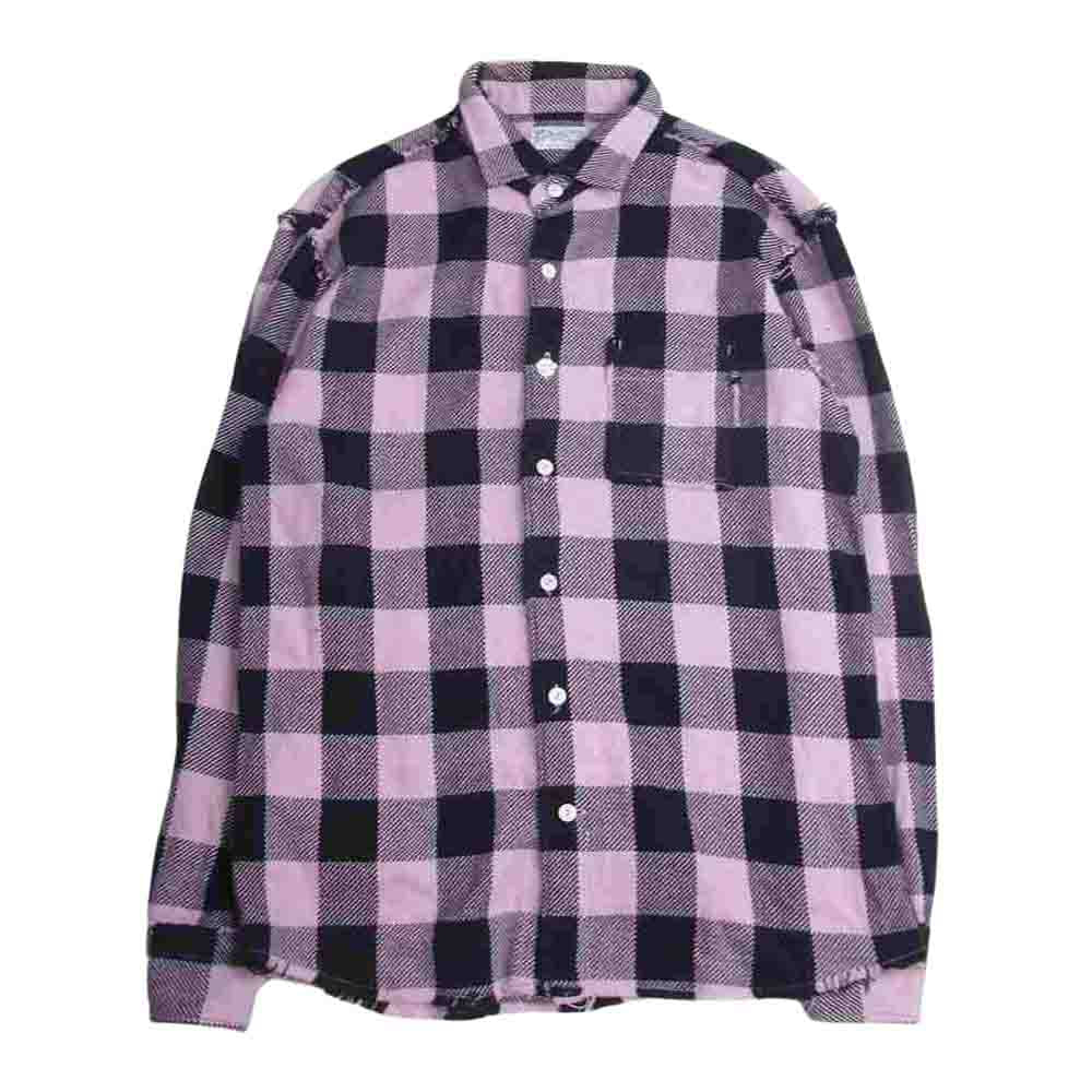 TMT ティーエムティー TSH-F2105 Buffalo PLAID FRINGE SHIRTS バッファロー プレイド フランネル 長袖 シャツ ピンク ブラック ブラック系 L【中古】