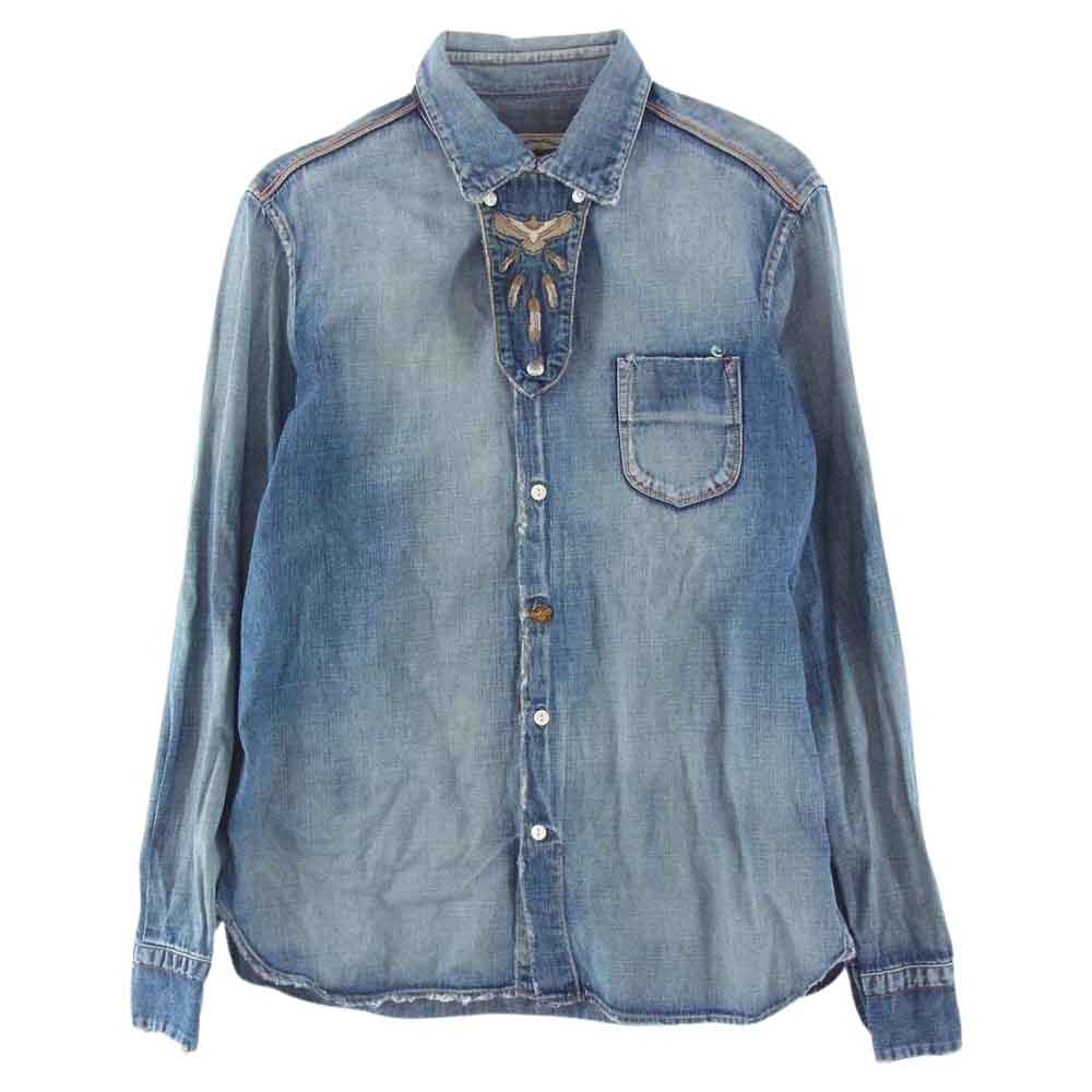 TMT ティーエムティー TSH-F2101 7.25oz DENIM RODEO SHIRTS デニム ロデオ イーグル フェザー 刺繍 長袖 シャツ インディゴブルー系 L【中古】