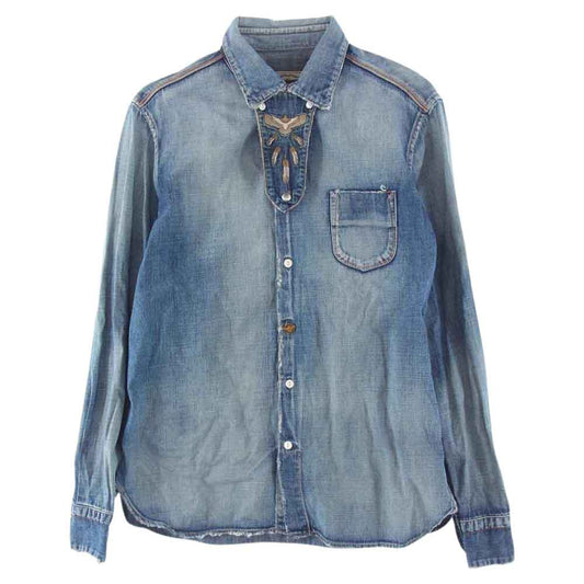 TMT ティーエムティー TSH-F2101 7.25oz DENIM RODEO SHIRTS デニム ロデオ イーグル フェザー 刺繍 長袖 シャツ インディゴブルー系 L【中古】