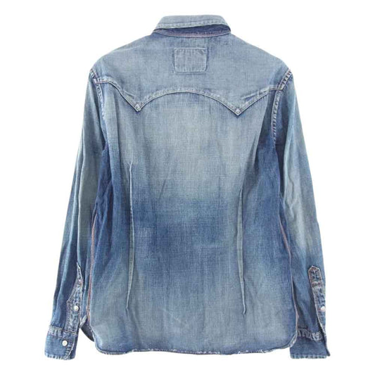 TMT ティーエムティー TSH-F2101 7.25oz DENIM RODEO SHIRTS デニム ロデオ イーグル フェザー 刺繍 長袖 シャツ インディゴブルー系 L【中古】