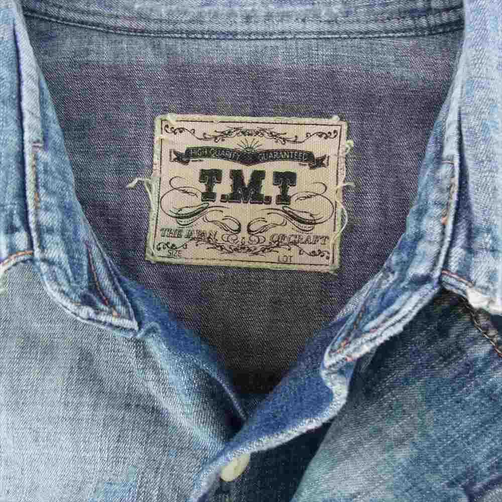 TMT ティーエムティー TSH-F2101 7.25oz DENIM RODEO SHIRTS デニム ロデオ イーグル フェザー 刺繍 長袖 シャツ インディゴブルー系 L【中古】