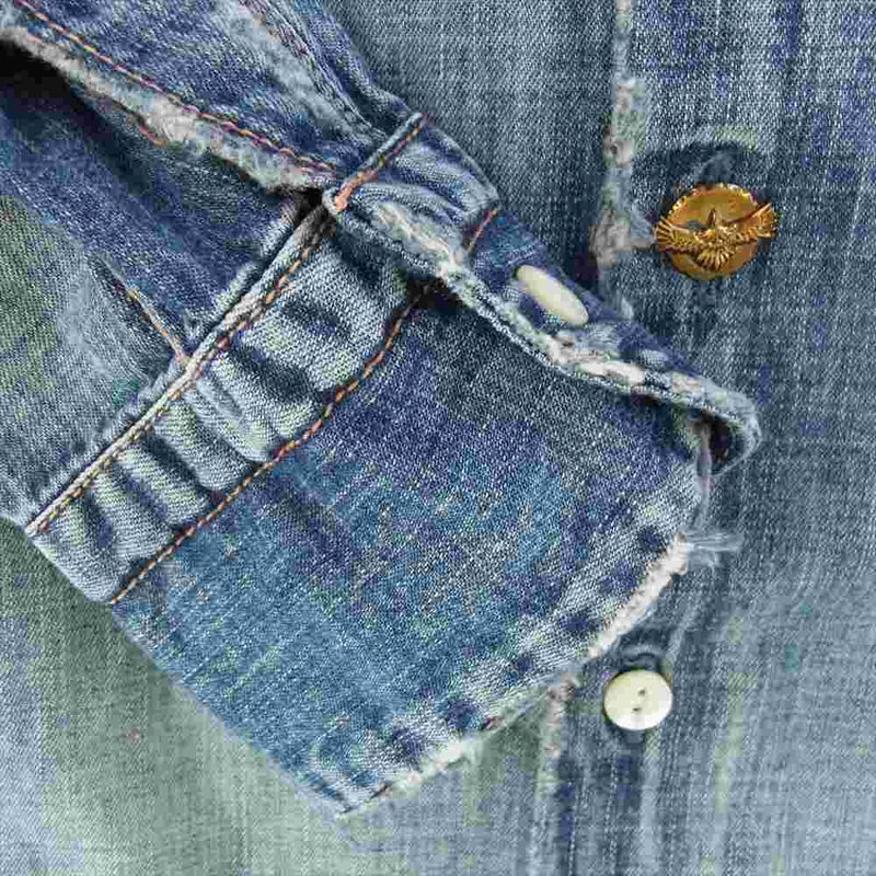 TMT ティーエムティー TSH-F2101 7.25oz DENIM RODEO SHIRTS デニム ロデオ イーグル フェザー 刺繍 長袖 シャツ インディゴブルー系 L【中古】