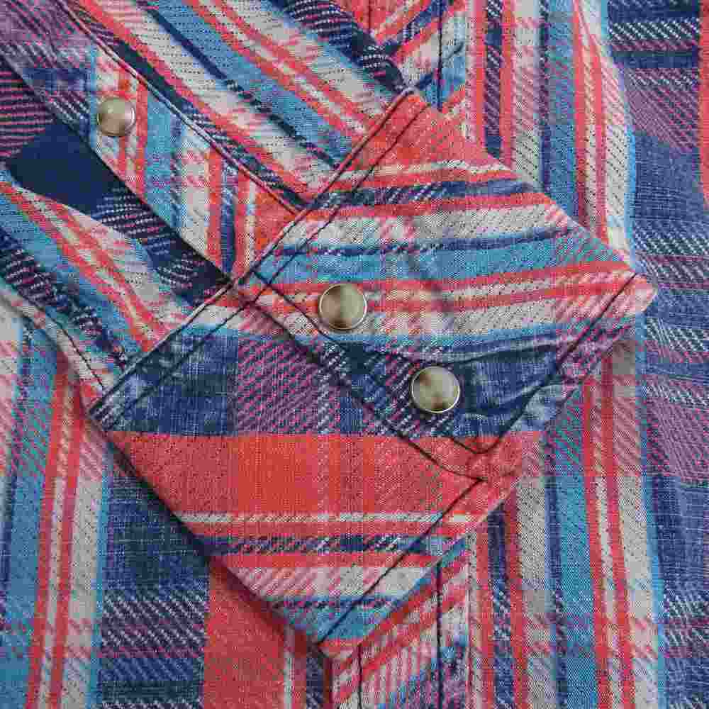 TMT ティーエムティー TSH-S1605 INDIGO CHECK CASTRO SHIRT インディゴ チェック カストロ 長袖 シャツ レッド レッド系 L【中古】