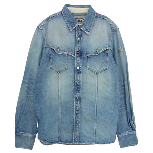 TMT ティーエムティー SELVAGE WESTERN DENIM SHIRTS セルビッチ ウエスタン コンチョボタン 長袖 デニム シャツ インディゴブルー系 L【中古】
