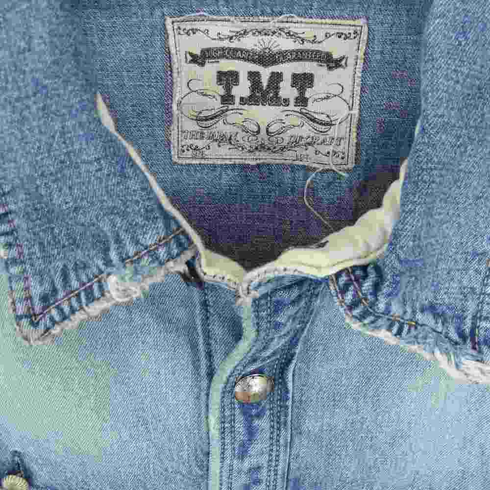TMT ティーエムティー SELVAGE WESTERN DENIM SHIRTS セルビッチ ウエスタン コンチョボタン 長袖 デニム シャツ インディゴブルー系 L【中古】