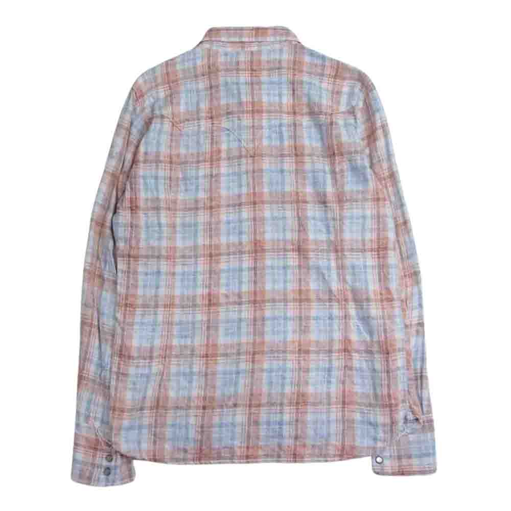TMT ティーエムティー TSH-S1808 BLEACH CHECK SHIRTS ブリーチ加工 フランネル チェック 長袖 シャツ オレンジ ホワイト ブルー オレンジ系 L【中古】