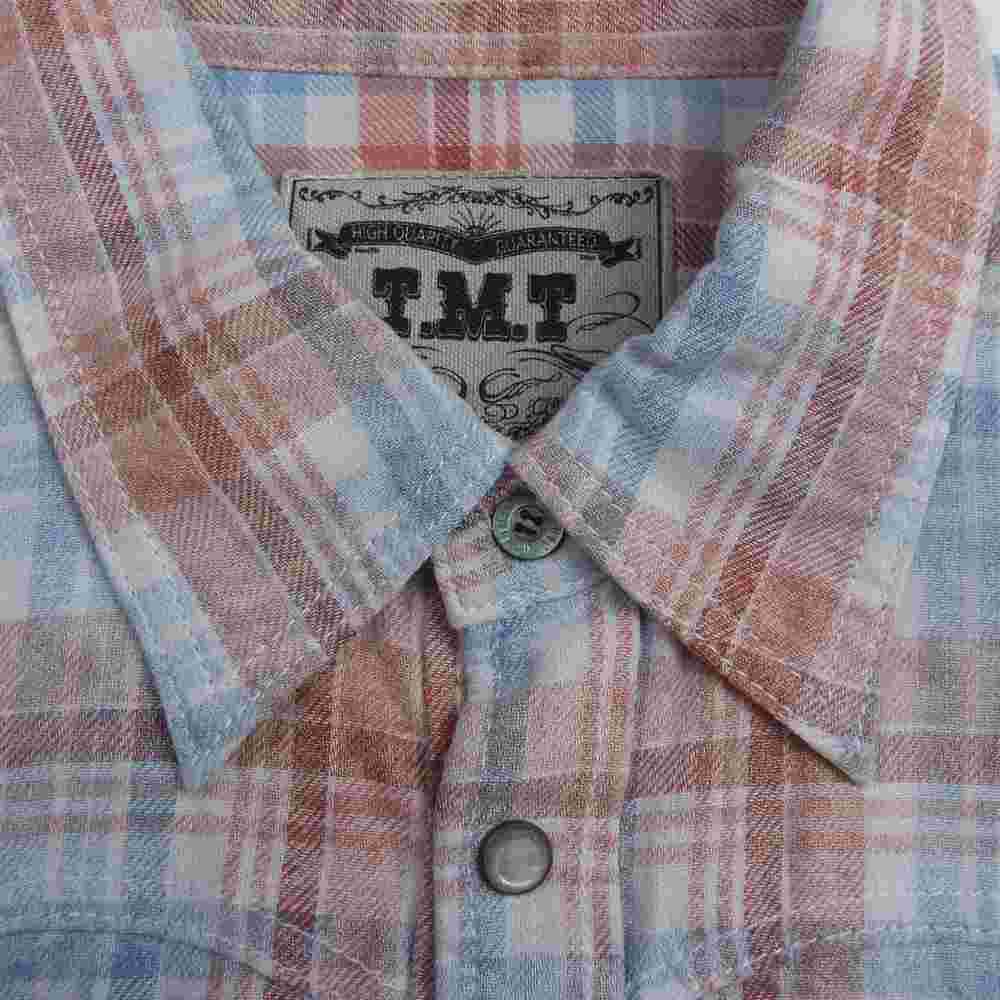 TMT ティーエムティー TSH-S1808 BLEACH CHECK SHIRTS ブリーチ加工 フランネル チェック 長袖 シャツ オレンジ ホワイト ブルー オレンジ系 L【中古】