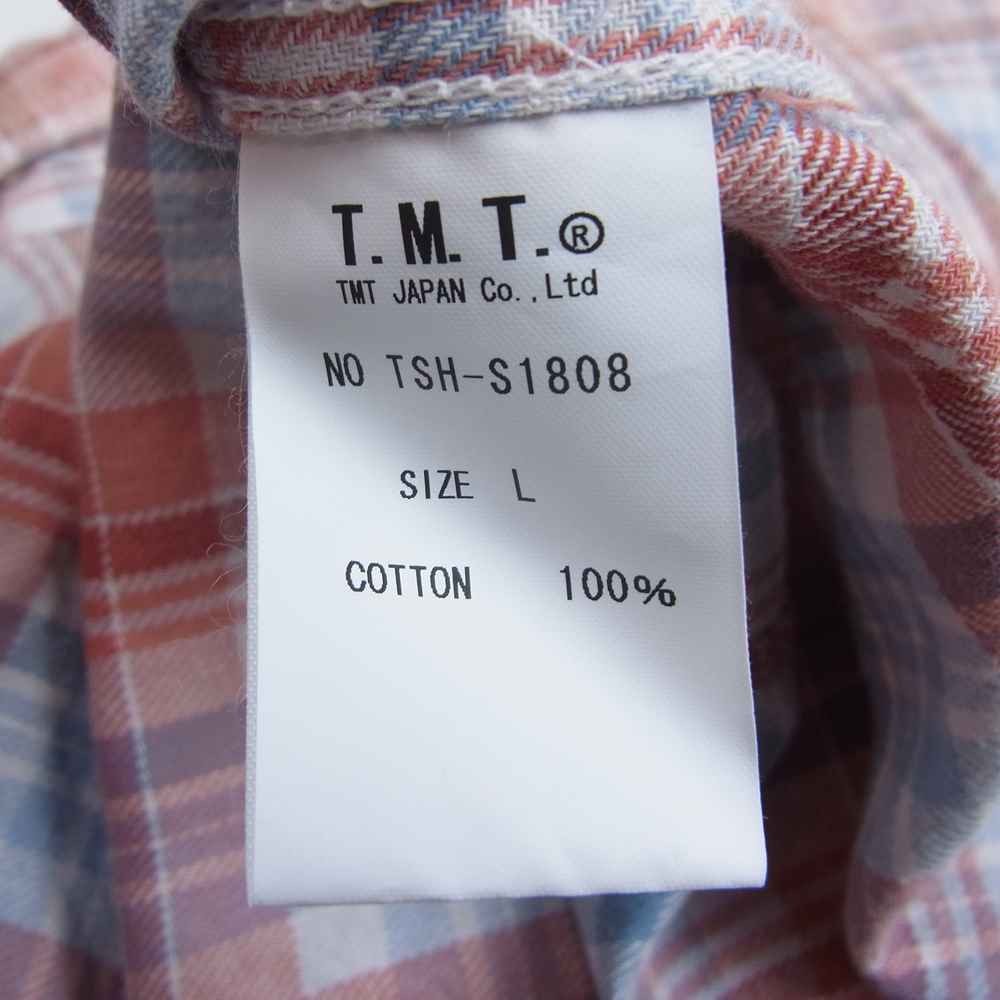 TMT ティーエムティー TSH-S1808 BLEACH CHECK SHIRTS ブリーチ加工 フランネル チェック 長袖 シャツ オレンジ ホワイト ブルー オレンジ系 L【中古】