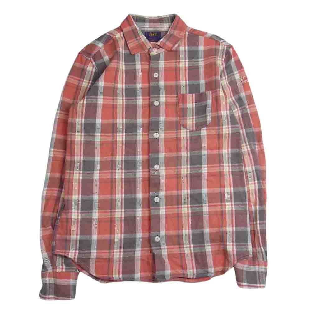 TMT ティーエムティー TSH-S2102 COLLOR OFF HEAVY NELL CHECK SHIRTS カラー オフ ヘビー ネル チェック 長袖 シャツ  オレンジ系 L【中古】