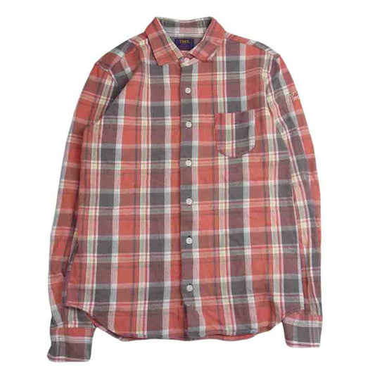 TMT ティーエムティー TSH-S2102 COLLOR OFF HEAVY NELL CHECK SHIRTS カラー オフ ヘビー ネル チェック 長袖 シャツ  オレンジ系 L【中古】