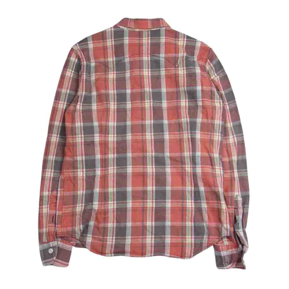 TMT ティーエムティー TSH-S2102 COLLOR OFF HEAVY NELL CHECK SHIRTS カラー オフ ヘビー ネル チェック 長袖 シャツ  オレンジ系 L【中古】