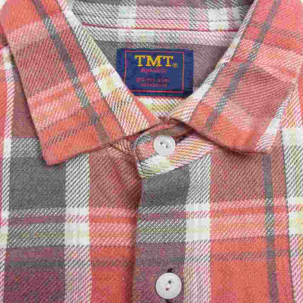 TMT ティーエムティー TSH-S2102 COLLOR OFF HEAVY NELL CHECK SHIRTS カラー オフ ヘビー ネル チェック 長袖 シャツ  オレンジ系 L【中古】