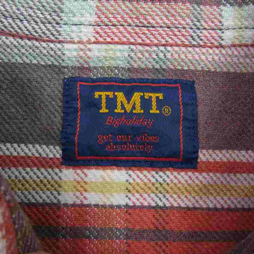 TMT ティーエムティー TSH-S2102 COLLOR OFF HEAVY NELL CHECK SHIRTS カラー オフ ヘビー ネル チェック 長袖 シャツ  オレンジ系 L【中古】