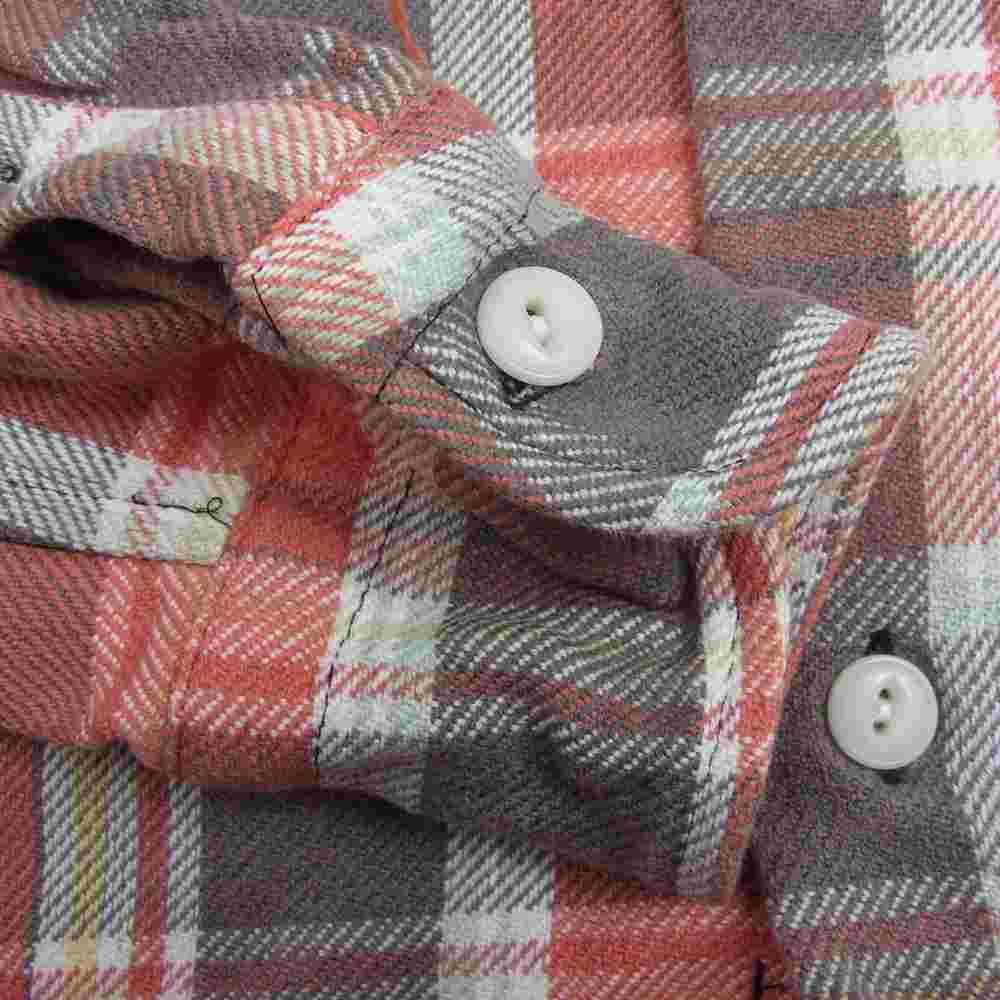 TMT ティーエムティー TSH-S2102 COLLOR OFF HEAVY NELL CHECK SHIRTS カラー オフ ヘビー ネル チェック 長袖 シャツ  オレンジ系 L【中古】