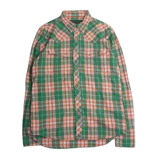 TMT ティーエムティー TSH-F16SP05 DOUBLE GAUZE CHECK WESTERN 復刻版 ダブル ガーゼ チェック ウエスタン 長袖 シャツ オレンジ グリーン  オレンジ系 L【中古】