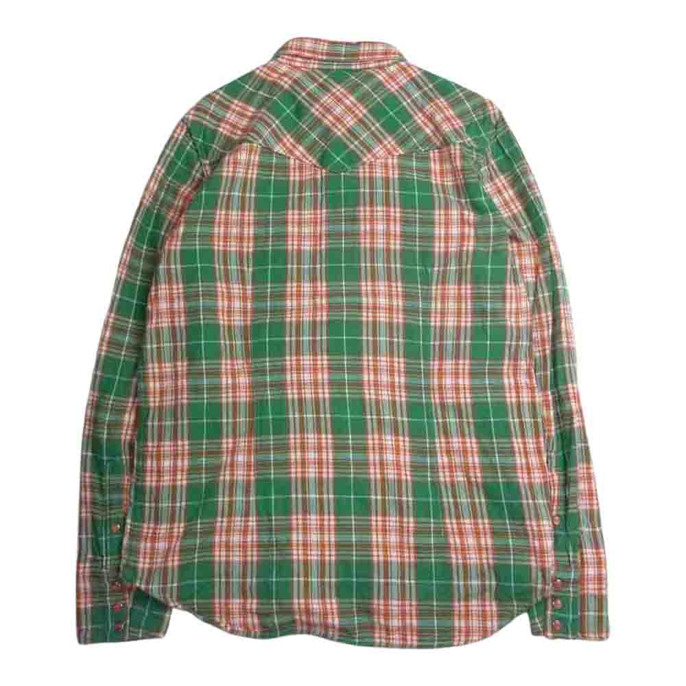 TMT ティーエムティー TSH-F16SP05 DOUBLE GAUZE CHECK WESTERN 復刻版 ダブル ガーゼ チェック ウエスタン 長袖 シャツ オレンジ グリーン  オレンジ系 L【中古】