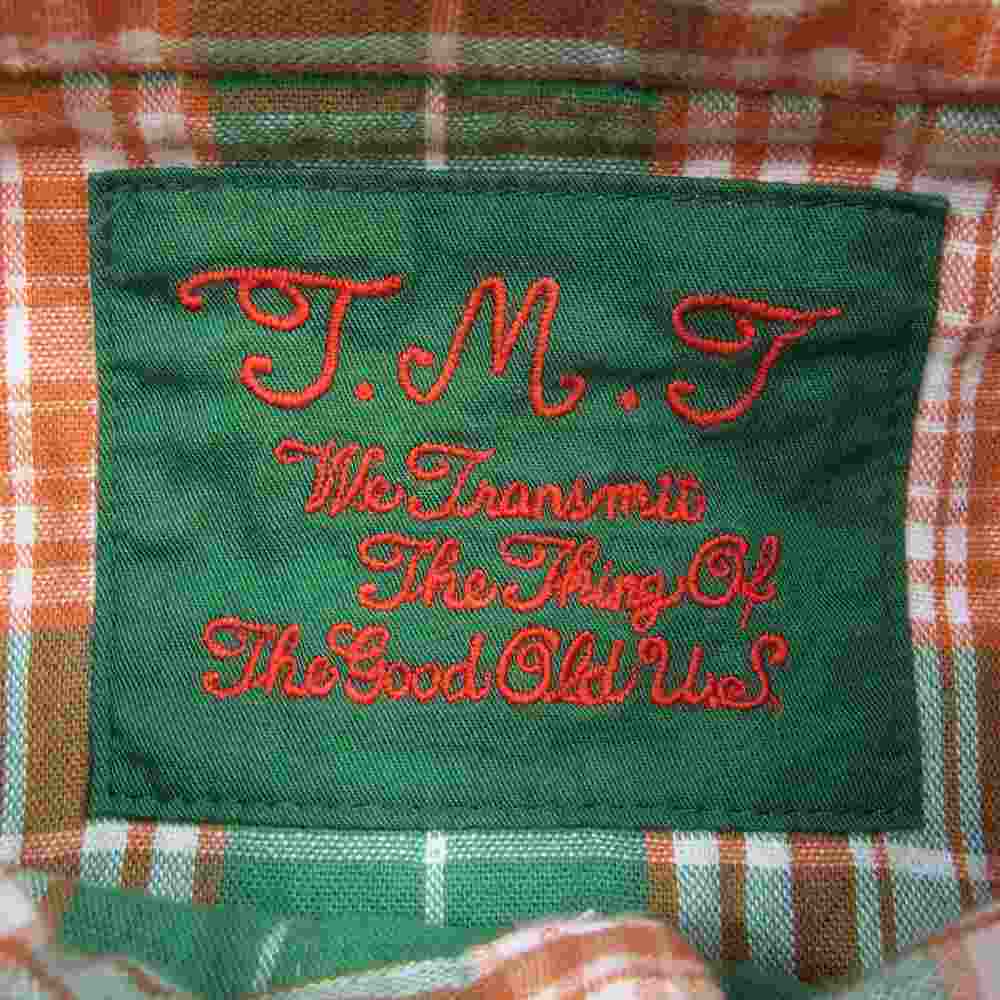 TMT ティーエムティー TSH-F16SP05 DOUBLE GAUZE CHECK WESTERN 復刻版 ダブル ガーゼ チェック ウエスタン 長袖 シャツ オレンジ グリーン  オレンジ系 L【中古】