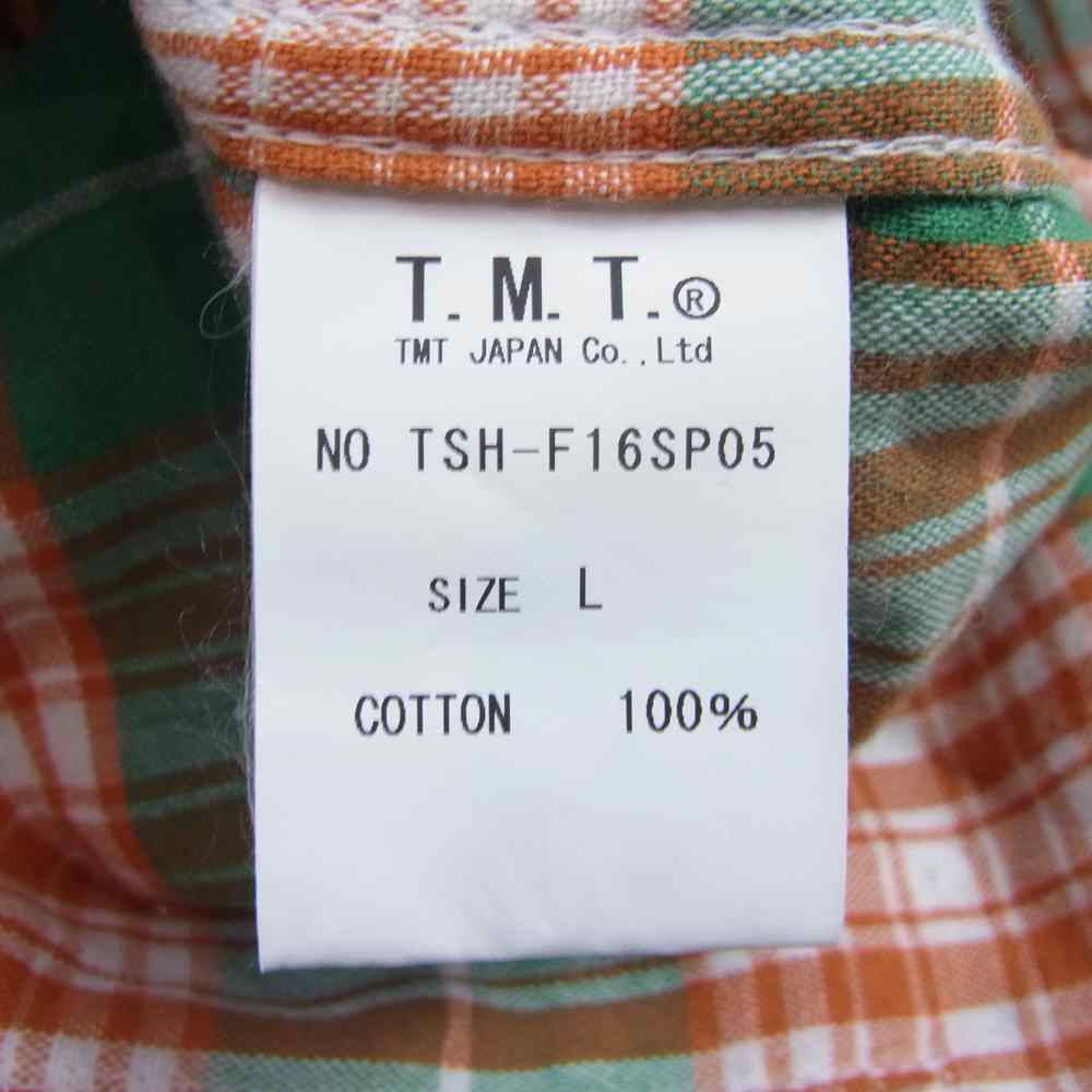TMT ティーエムティー TSH-F16SP05 DOUBLE GAUZE CHECK WESTERN 復刻版 ダブル ガーゼ チェック ウエスタン 長袖 シャツ オレンジ グリーン  オレンジ系 L【中古】