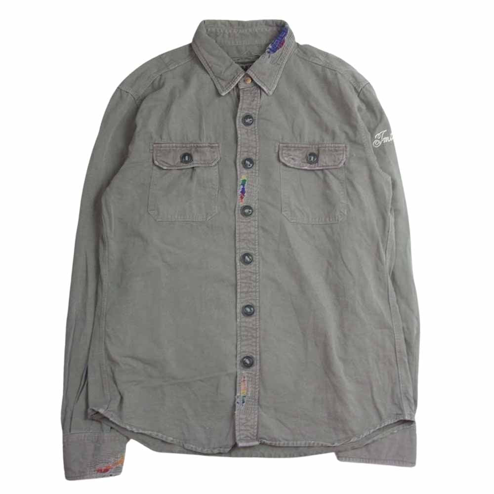 TMT ティーエムティー TSH-S1905 VINTAGE PROCESSING MILITALY SHIRTS ヴィンテージ 加工 プロセッシング ミリタリー 長袖 シャツ カーキ系 L【中古】