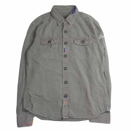 TMT ティーエムティー TSH-S1905 VINTAGE PROCESSING MILITALY SHIRTS ヴィンテージ 加工 プロセッシング ミリタリー 長袖 シャツ カーキ系 L【中古】