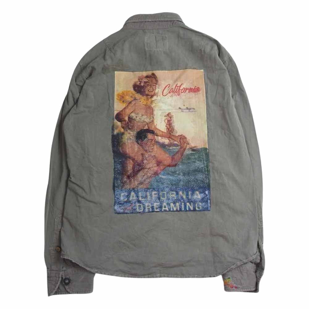 TMT ティーエムティー TSH-S1905 VINTAGE PROCESSING MILITALY SHIRTS ヴィンテージ 加工 プロセッシング ミリタリー 長袖 シャツ カーキ系 L【中古】