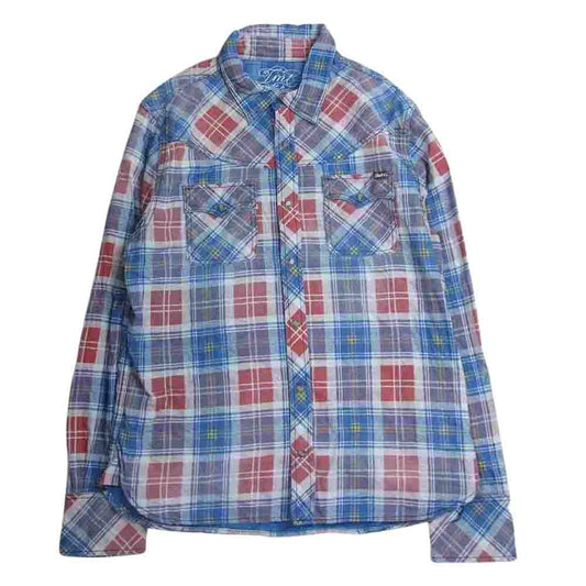 TMT ティーエムティー TSH-S18SP01 INDIGO CHECK PRINT SHIRT 復刻 インディゴ チェック プリント 長袖 シャツ レッド ブルー ホワイト マルチカラー系 L【中古】
