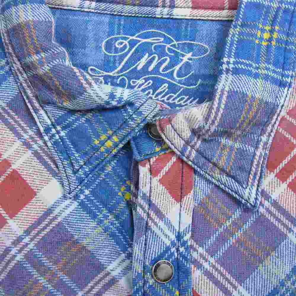TMT ティーエムティー TSH-S18SP01 INDIGO CHECK PRINT SHIRT 復刻 インディゴ チェック プリント 長袖 シャツ レッド ブルー ホワイト マルチカラー系 L【中古】