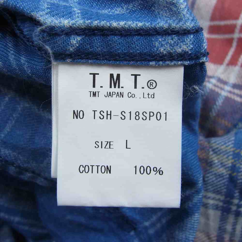 TMT ティーエムティー TSH-S18SP01 INDIGO CHECK PRINT SHIRT 復刻 インディゴ チェック プリント 長袖 シャツ レッド ブルー ホワイト マルチカラー系 L【中古】