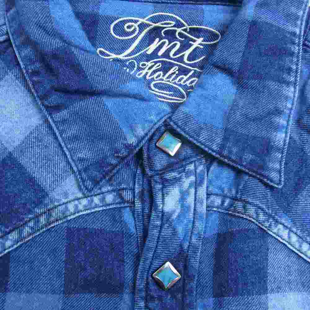 TMT ティーエムティー TSH-S19SP02 REVIVAL INDIGO FLANNEL CHECK SHIRTS インディゴ フランネル チェック 長袖 シャツ ブルー ネイビー インディゴブルー系 L【中古】