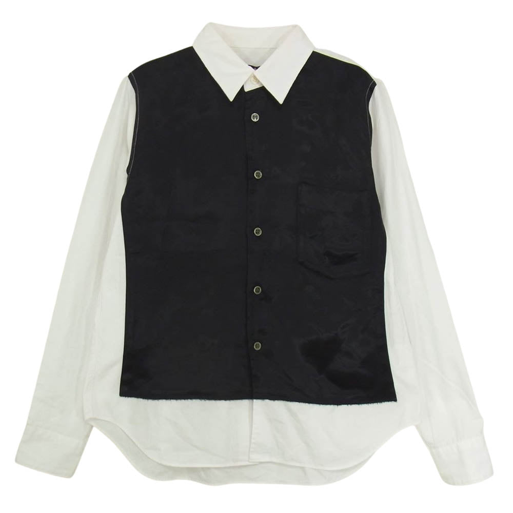 BLACK COMME des GARCONS ブラックコムデギャルソン 1Q-B012 AD2015 キュプラ切替 コットンブロード 長袖シャツ ホワイト系 XS【中古】