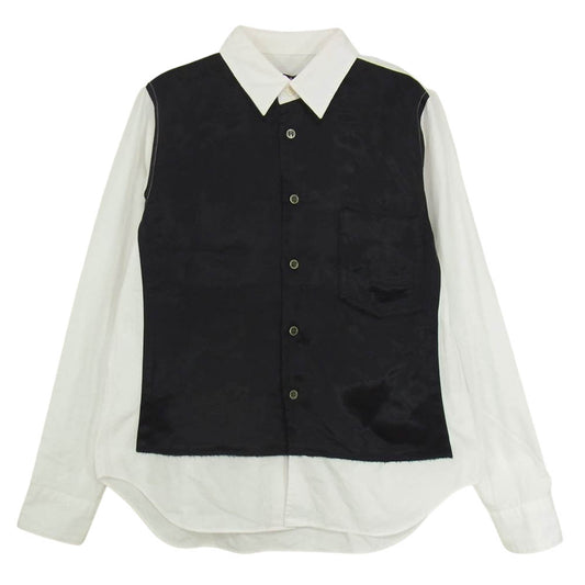 BLACK COMME des GARCONS ブラックコムデギャルソン 1Q-B012 AD2015 キュプラ切替 コットンブロード 長袖シャツ ホワイト系 XS【中古】