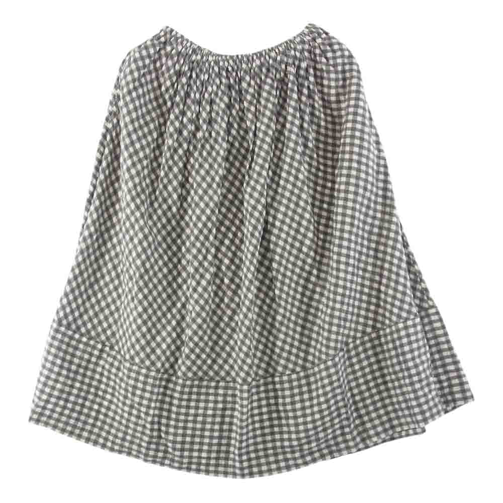 tricot COMME des GARCONS トリココムデギャルソン TA-S022 AD2017 リネンレーヨン バイアス ギンガムチェック ギャザー スカート グレー系 オフホワイト系【中古】