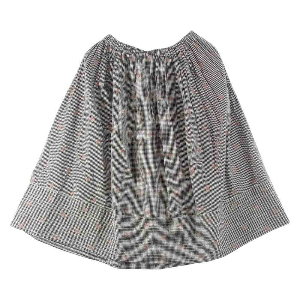 tricot COMME des GARCONS トリココムデギャルソン TM-S043 AD2013 フラワー刺繍 ギンガムチェック ステッチ ギャザー スカート グレー系 オフホワイト系【中古】