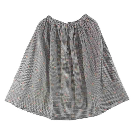 tricot COMME des GARCONS トリココムデギャルソン TM-S043 AD2013 フラワー刺繍 ギンガムチェック ステッチ ギャザー スカート グレー系 オフホワイト系【中古】