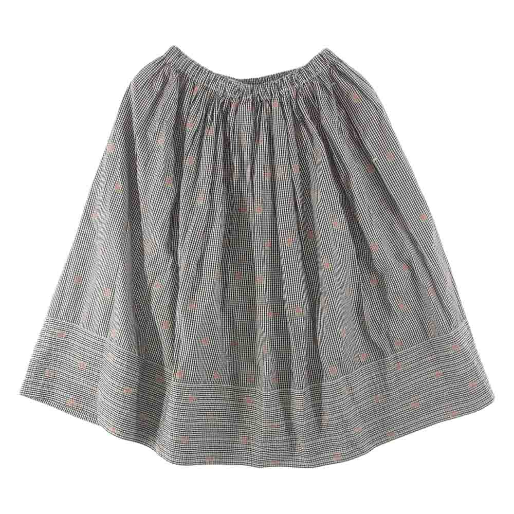 tricot COMME des GARCONS トリココムデギャルソン TM-S043 AD2013 フラワー刺繍 ギンガムチェック ステッチ ギャザー スカート グレー系 オフホワイト系【中古】
