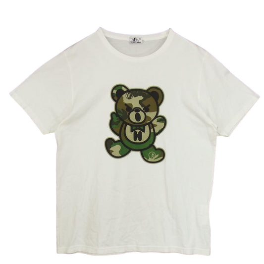 HYSTERIC GLAMOUR ヒステリックグラマー 0261CT35  CAMO BEAR pt T-SH カモフラ ビッグベアー Tシャツ ホワイト系 XL【中古】
