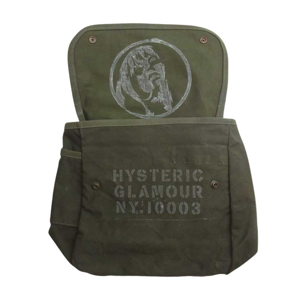 HYSTERIC GLAMOUR ヒステリックグラマー 0243QB06 × IrregulaR by ZIP STEVENSON イレギュラー レザーベルト スタッズ ミリタリー ステンシル ショルダー バッグ カーキ系【中古】