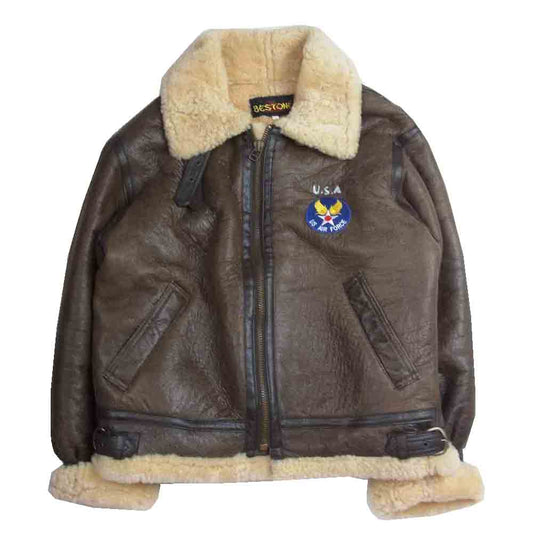 ベストワン B-3 レザー ムートン ボア フライト ジャケット ブラウン系 F【中古】