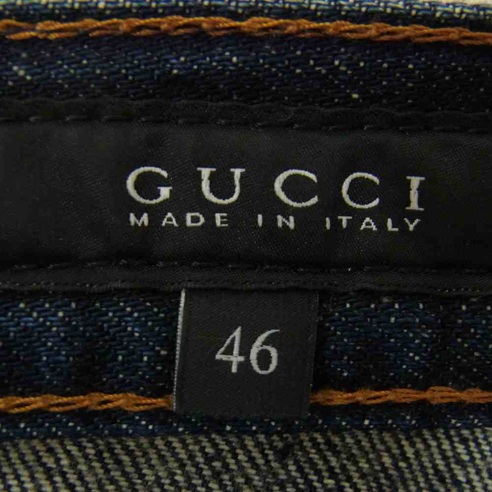 GUCCI グッチ イタリア製 269301 XZ596 ボタンフライ 型押しレザーパッチ ストレート デニムパンツ インディゴブルー系 46【中古】