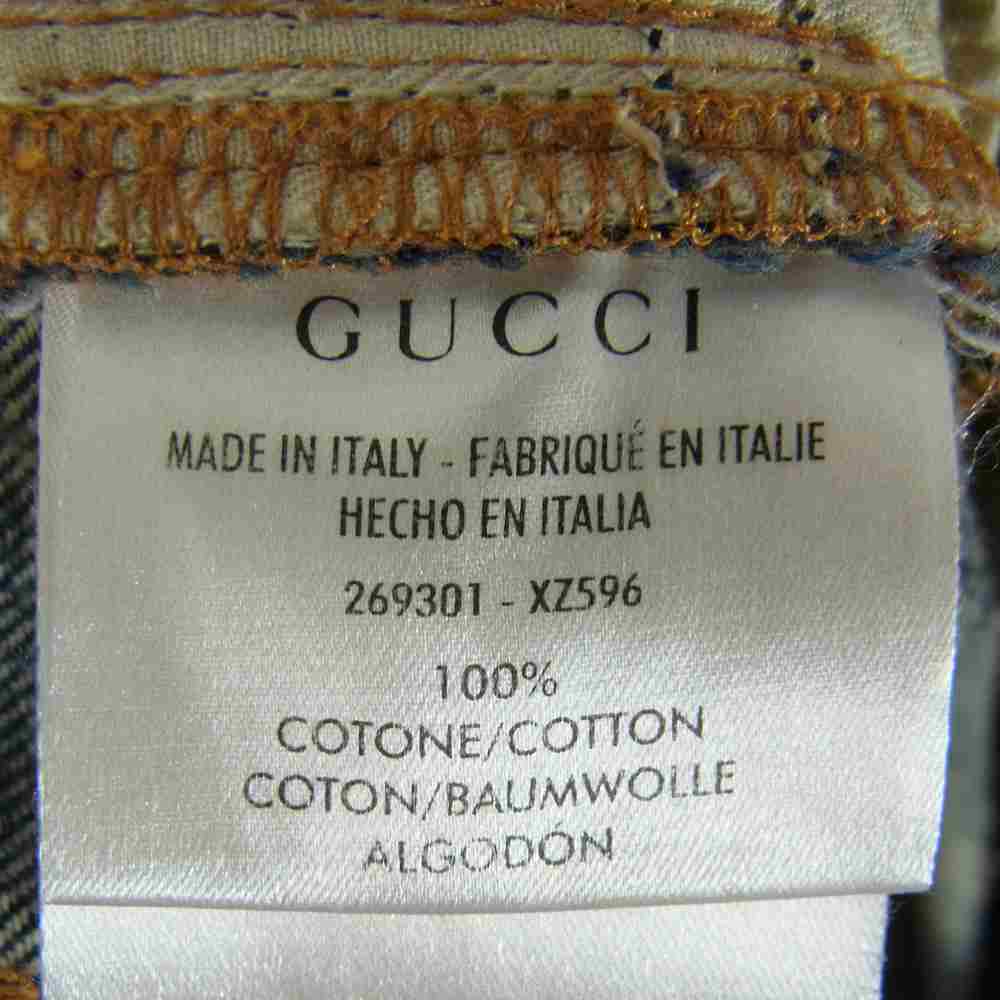 GUCCI グッチ イタリア製 269301 XZ596 ボタンフライ 型押しレザーパッチ ストレート デニムパンツ インディゴブルー系 46【中古】