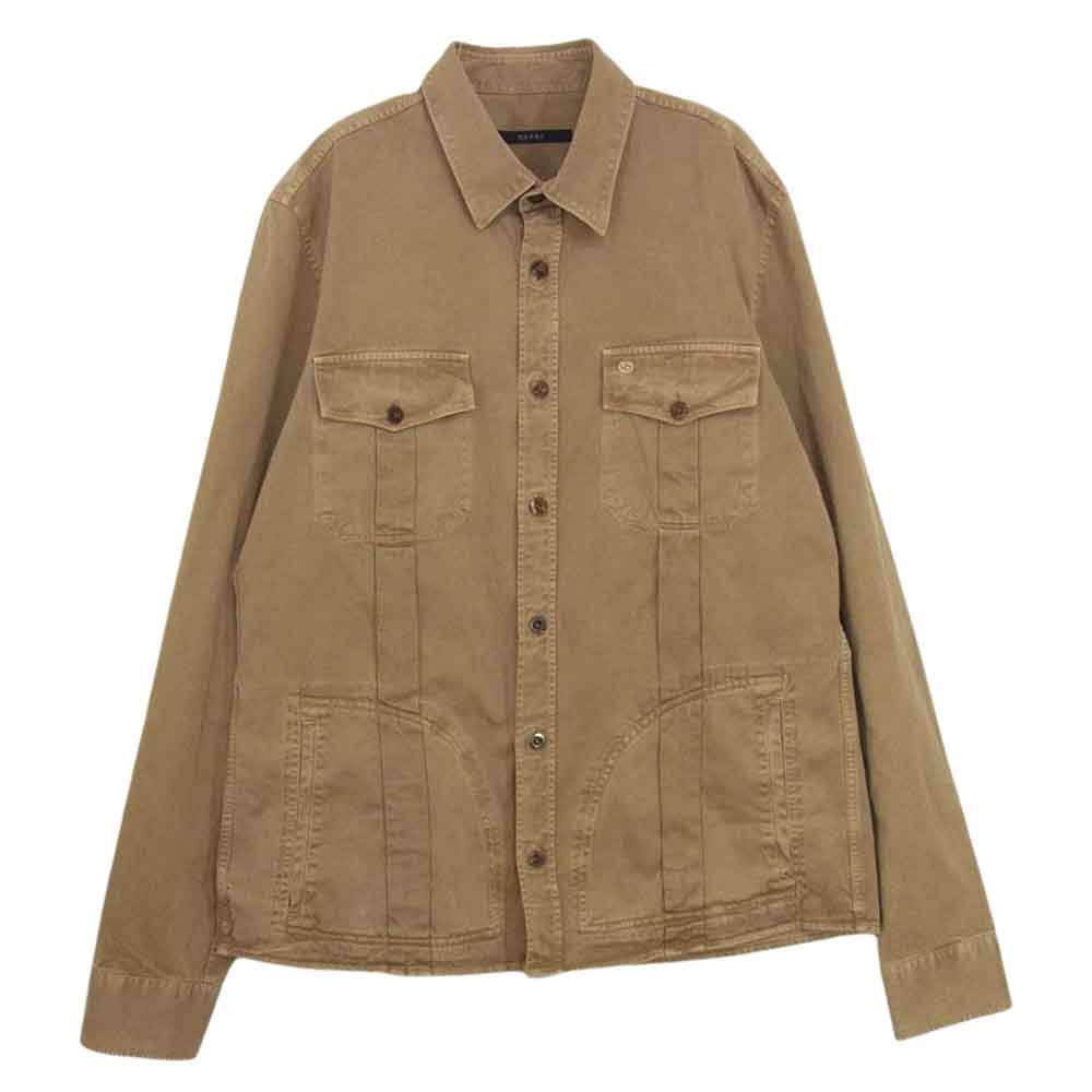 GUCCI グッチ イタリア製 253616 Z3208 GG ダブルG ロゴ刺繍 コットン 長袖 シャツ ジャケット ブラウン系 42【中古】