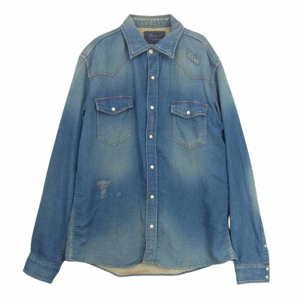 Ron Herman ロンハーマン Vintage ヴィンテージ R.H.vintage 412070138-1079 リペア加工 スウェット デニム ウエスタン シャツ インディゴブルー系 L【中古】